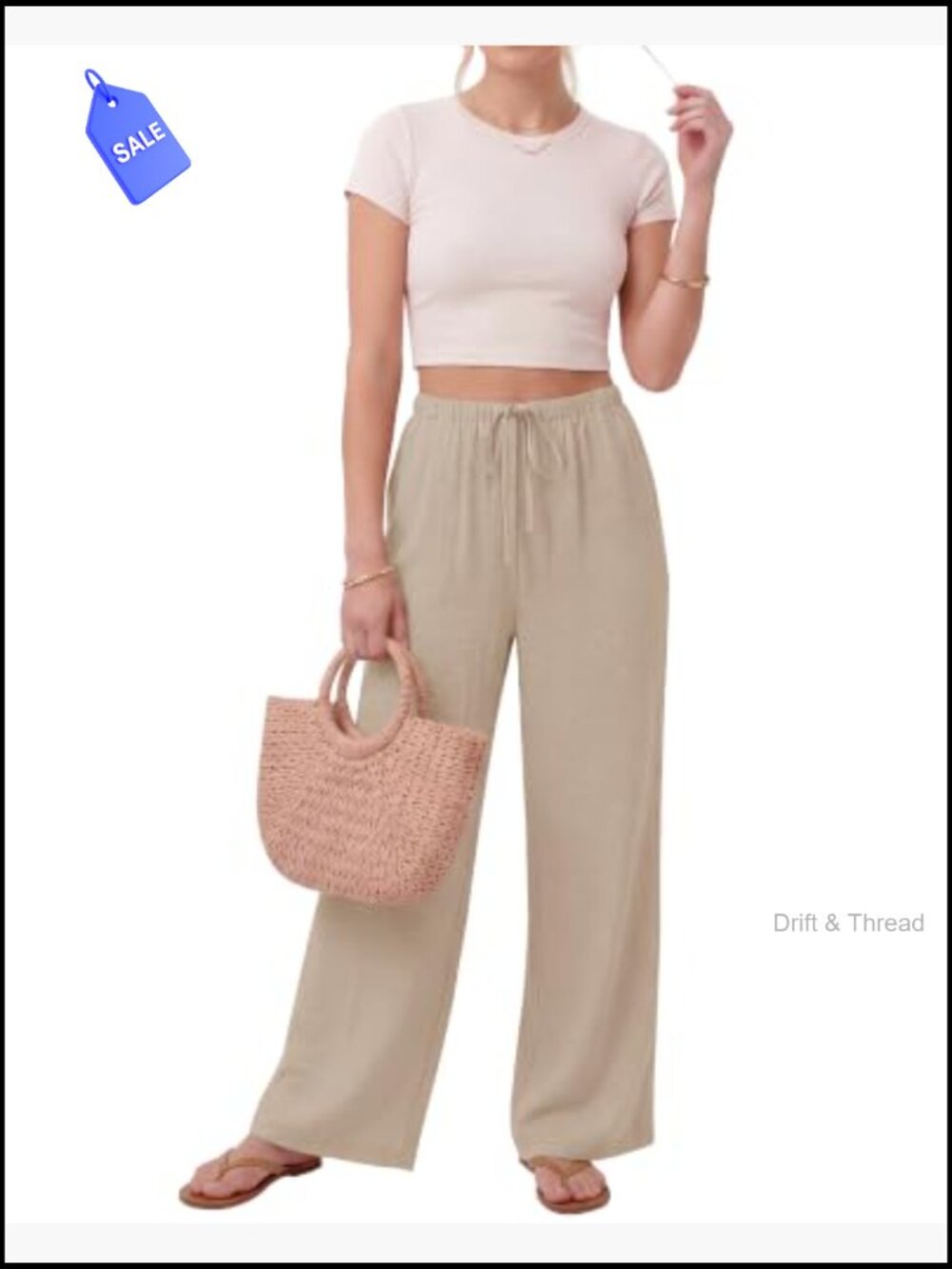 Wide Leg Palazzo Pants with Pockets Drawstring Elastic Waist - Picture 4 of 7